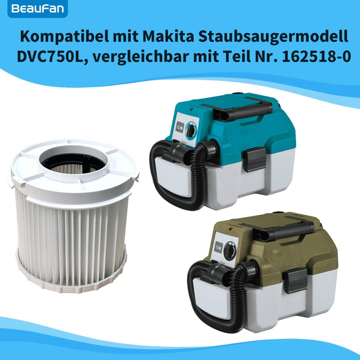 2 Pack 162518-0 HEPA-Filter Kompatibel mit Makita Akku-Staubsauger DVC750/DVC750Z/DVC750l/XCV11Z/XCV