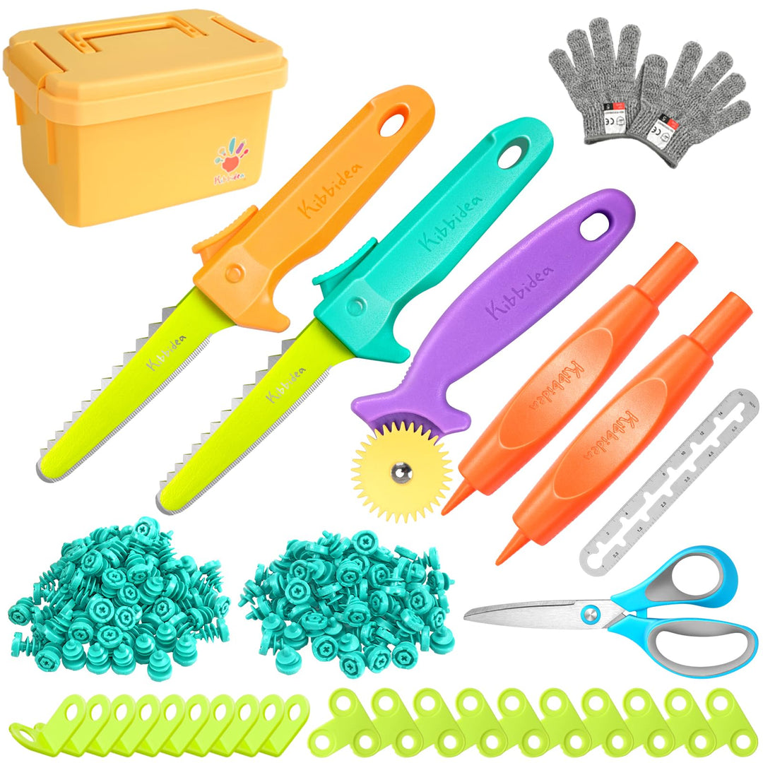 Kibbidea Karton-Baukasten für Kinder (170 Teile), Werkzeugkasten aus recycelter Pappe, Kreatives STE