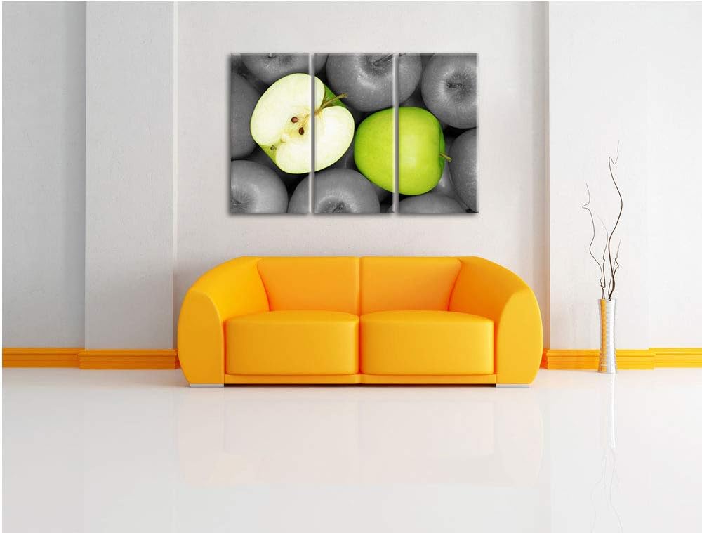 Pixxprint saftige grüne Äpfel als Leinwandbild | Grösse: 3 Teilig (120x80) | Wandbild| Kunstdruck |
