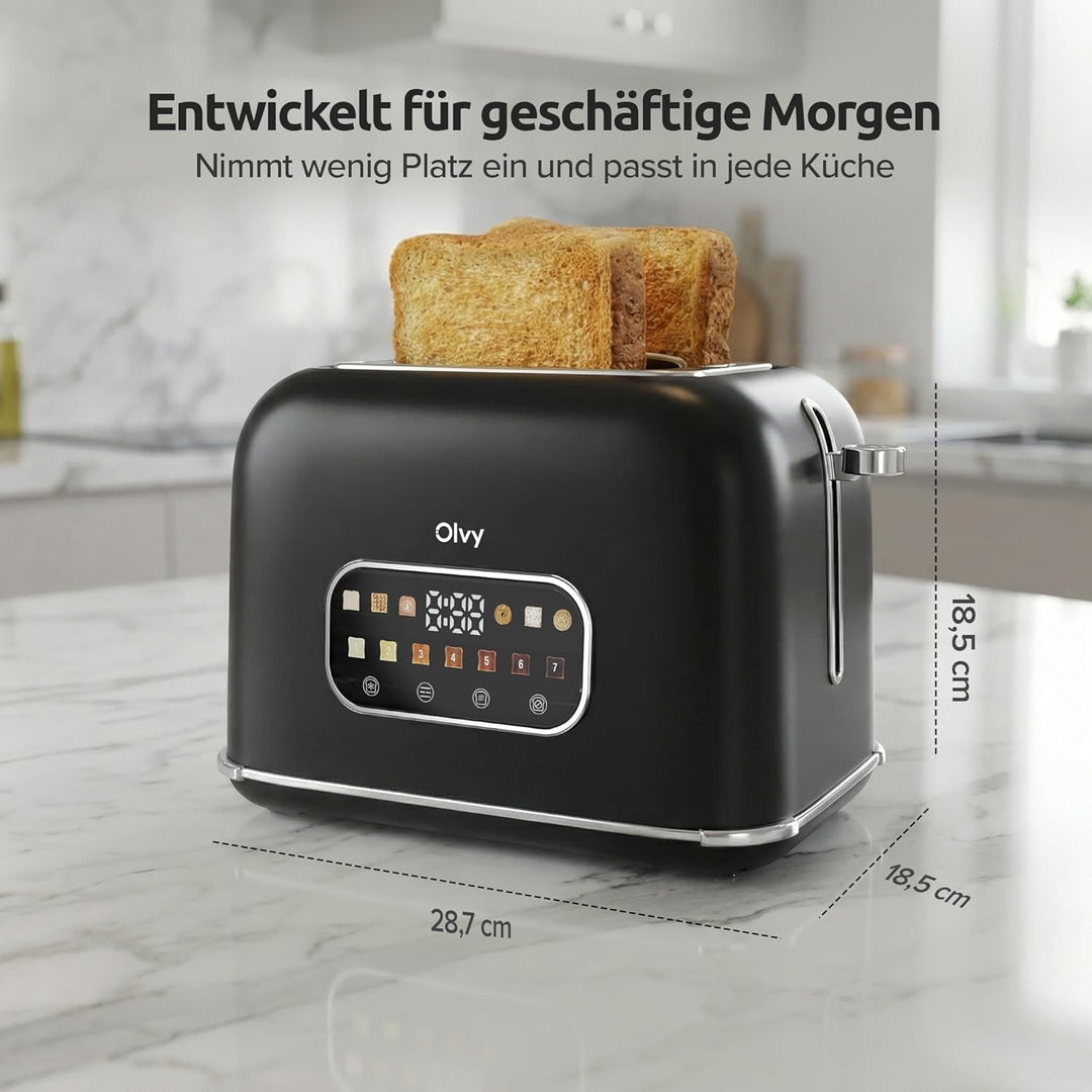 Toaster Olvy 900W – 7 Bräunungsstufen, LCD-Display mit Timer, Extra breite Schlitze, Auftau- und Auf