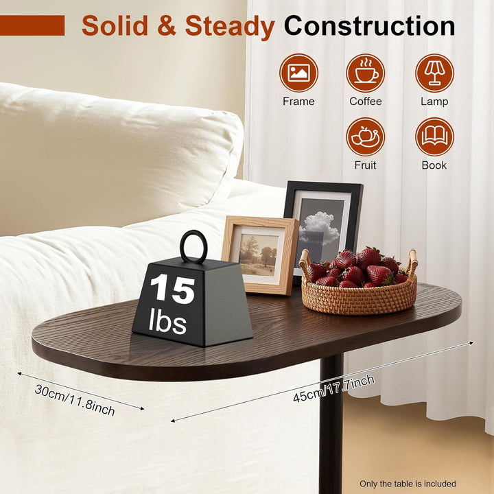 45-80 cm Einstellbare Höhe C Mobiler Schreibtisch, Holz Beistelltische mit Rollen, C-Form Laptoptisc