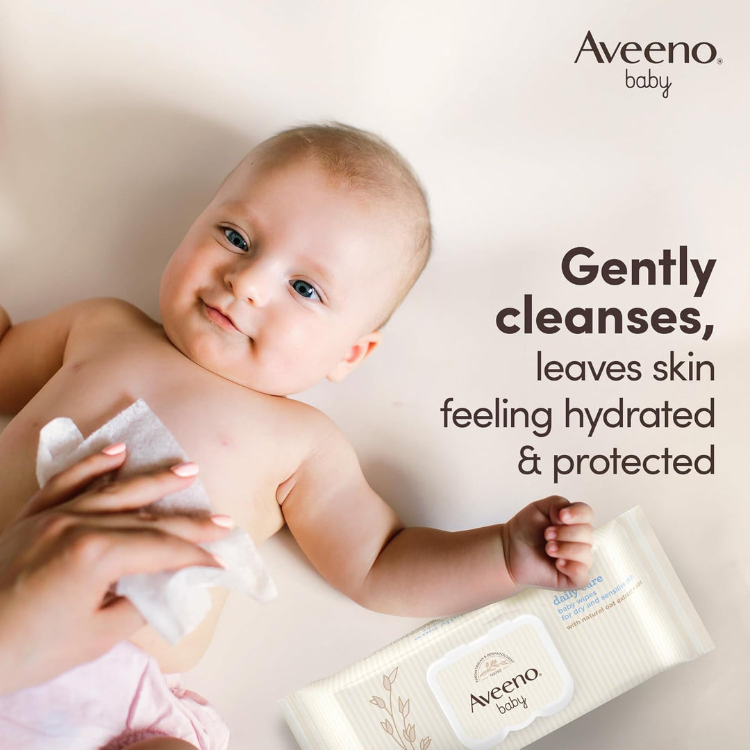 Aveeno Baby Daily Care Wipes Sensitive Skin Cleanse Gently And Efficiently Baby Essentials, White, 1