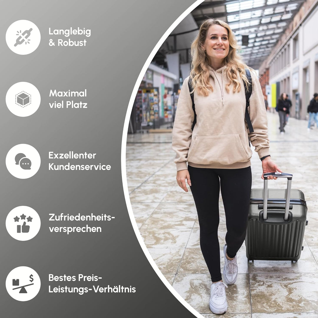 ABS Hartschalenkoffer - Ergonomisch & Sicher - Mittelgrosser Trolley Koffer mit 360° Rädern, Zahlen-
