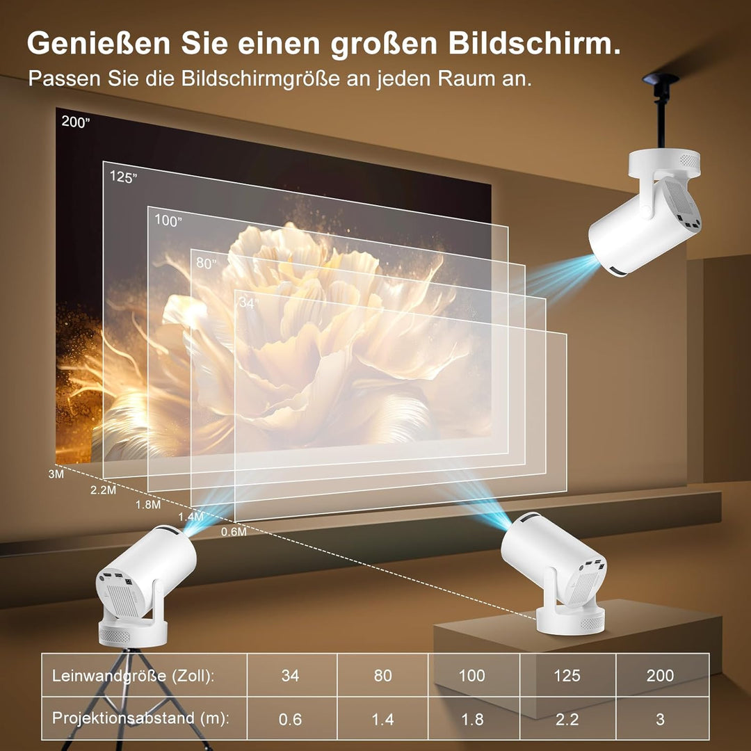 Salange Portable Beamer 2026, Klein Handy Beamer unterstützt 8K 1080P mit WiFi 6 und Bluetooth 5.4,