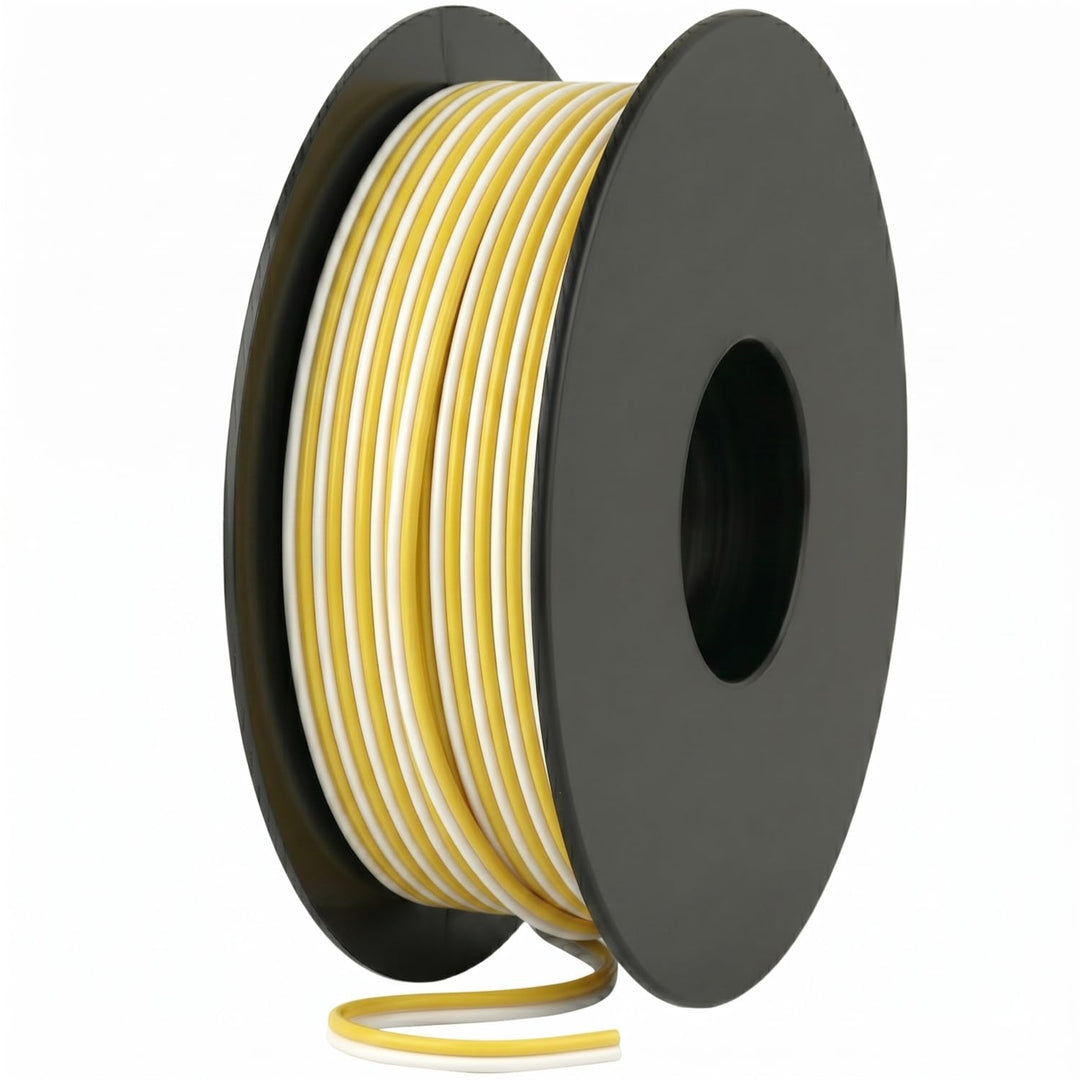 Xenterio LiYZ Flachleitung (Zwillingslitze), hochflexibel, 2x0,14mm², 25m Spule, Adernfarben weiss/g
