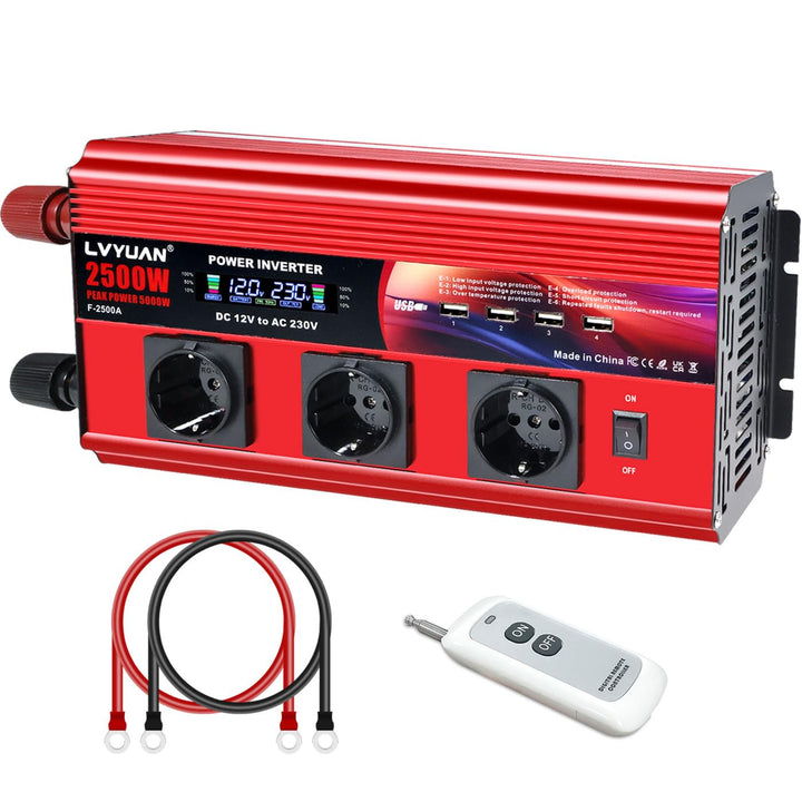 Wechselrichter 2500W / 5000W Spitze 12V 230V Spannungswandler | Fernbedienung | LCD | 4