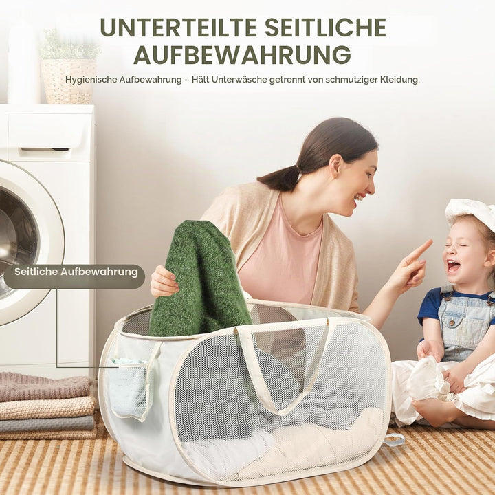 2 Stück Faltbarer Wäschekorb 36 x 36 x 58 cm, Pop Up Wäschekorb Faltbar mit Henkel, Klappbarer Wäsch