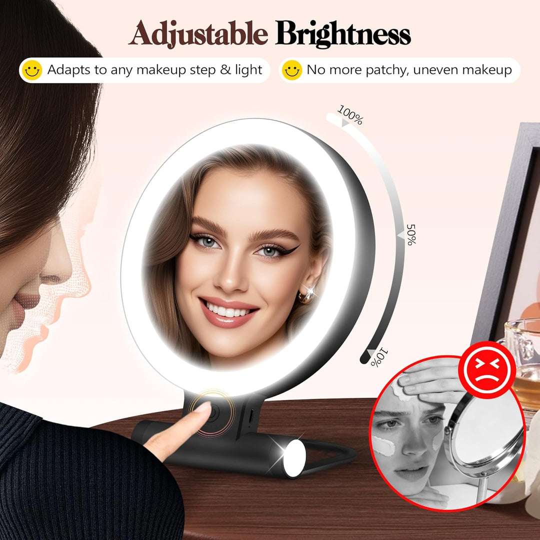 B Beauty Planet Kosmetikspiegel mit Beleuchtung, 30 fache/1-fach Doppelseitige Tischspiegel,3 Farbli