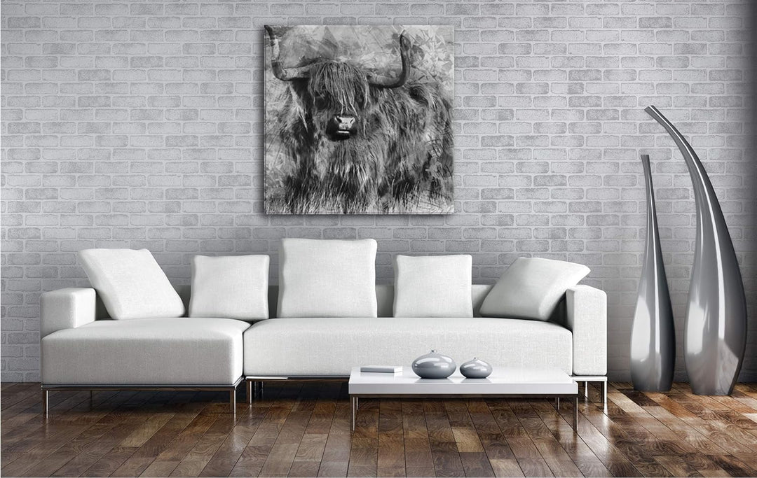 deyoli gezeichneter Stier Format: 60x60 Effekt: Schwarz&Weiss als Leinwandbild, Motiv fertig gerahmt