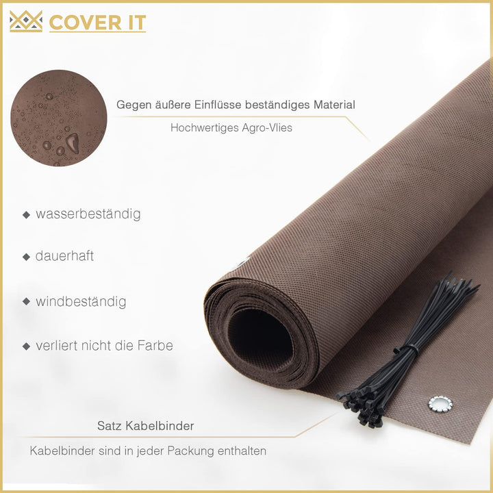 COVER IT Balkon Sichtschutz 65 x 700 cm Braun | Balkonsichtschutz ohne Bohren mit Ösen für Balkon, T