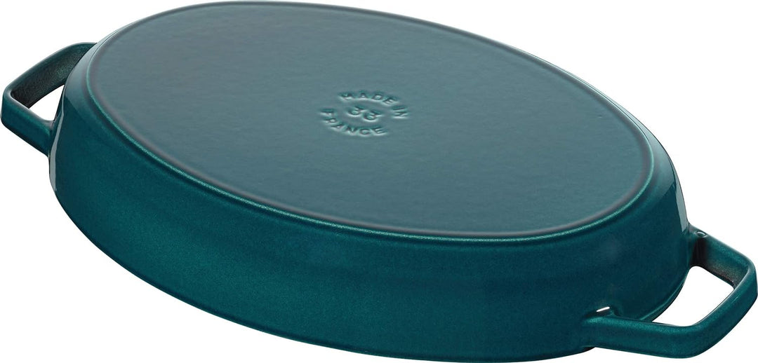 STAUB BORD OVAAL 32 CM MET DEKSEL APPELBLAUWZEEGROEN 'LA MER' NEW CLASSIC 11223337