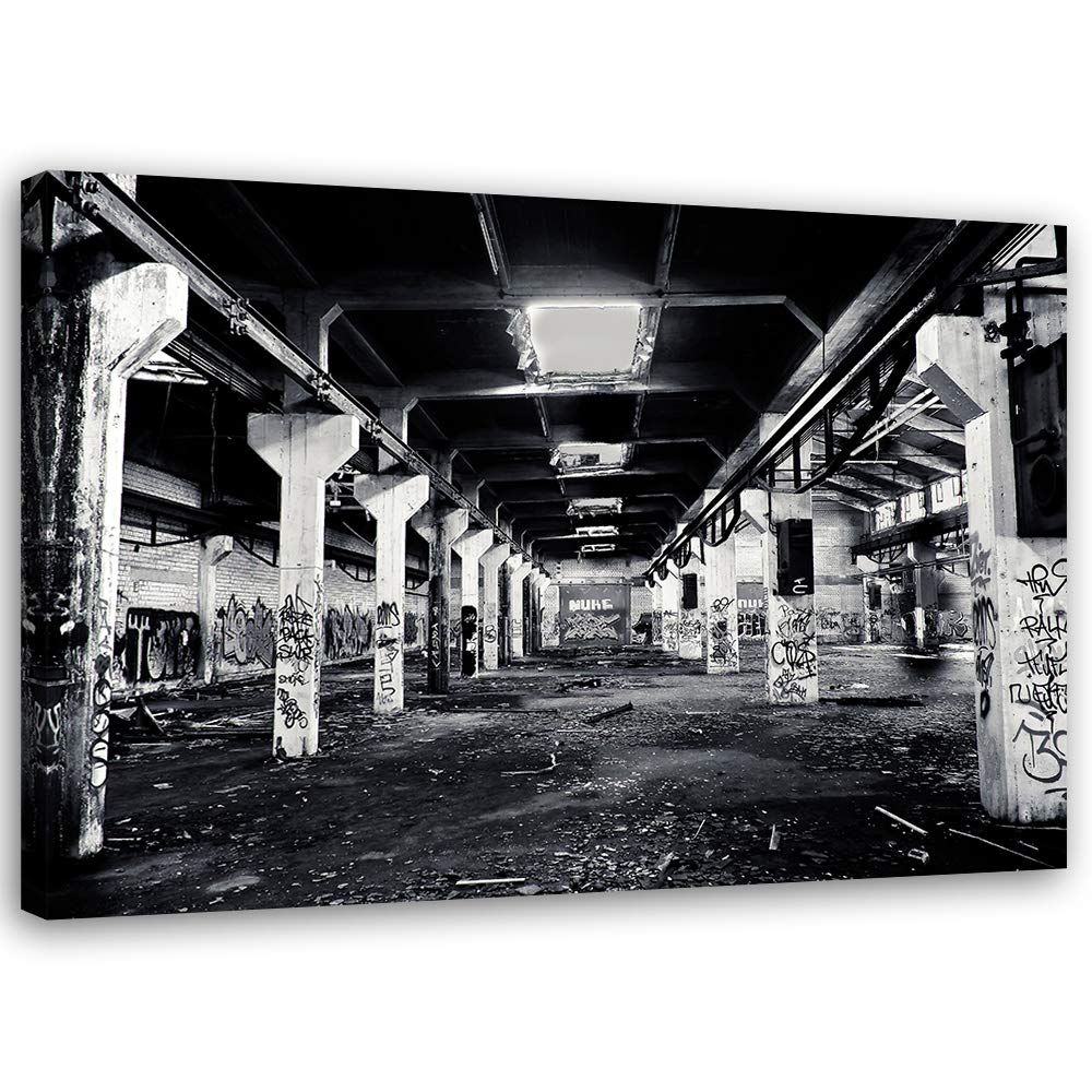 Leinwandbild XXL Street Art Wandbild Kunst Fabrik schwarz-weiss 120x80 cm Leinwandbild 120x80 cm sch