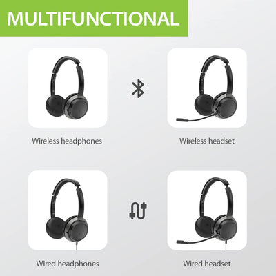 Avantree Alto Clair 2 - Multifunktionale Bluetooth Kopfhörer und Abnehmbares Noise Cancelling Mikrof