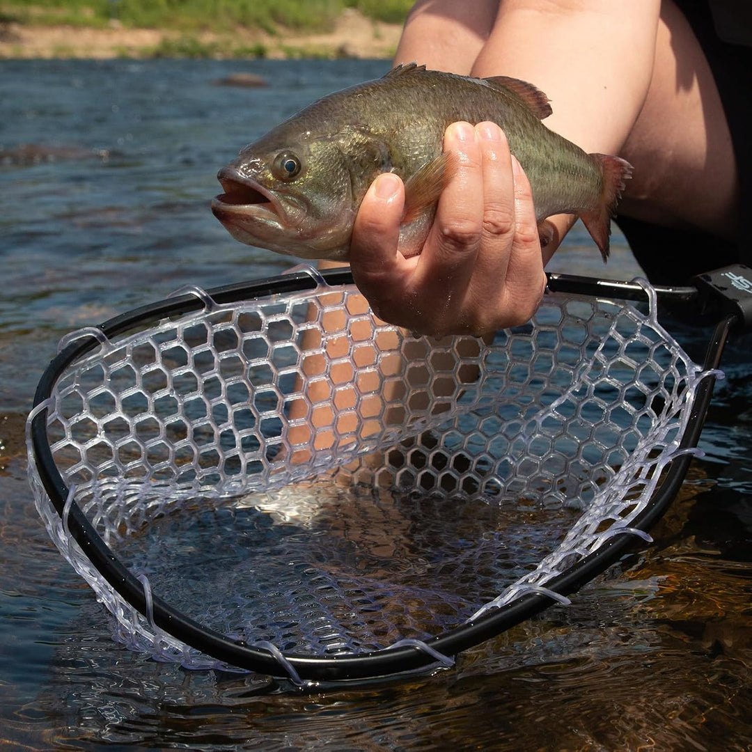 SF Fliegenfischer-Kescher mit Holzrahmen, weichem Gumminetz, Forellenkescher, Catch-and-Release-Kesc