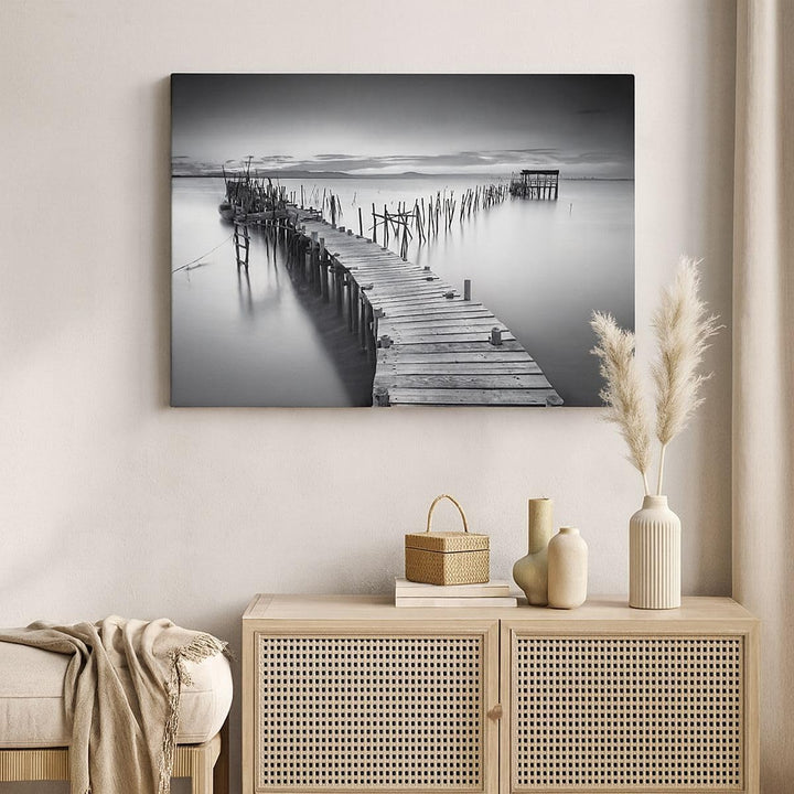 Bilder auf Leinwand 100x70cm Leinwandbild Meer Brücke Landschaft Natur Gross Wanddeko Bild Schlafzim