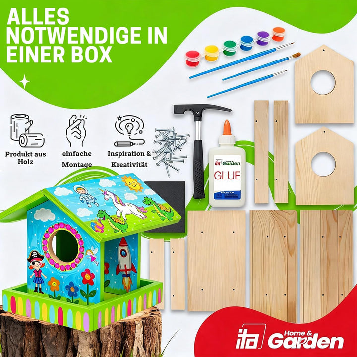 ITA DIY Futterhaus für Vögel zum Zusammenbauen und Bemalen BirdieBuffet - Vogelhaus Komplett Bausatz