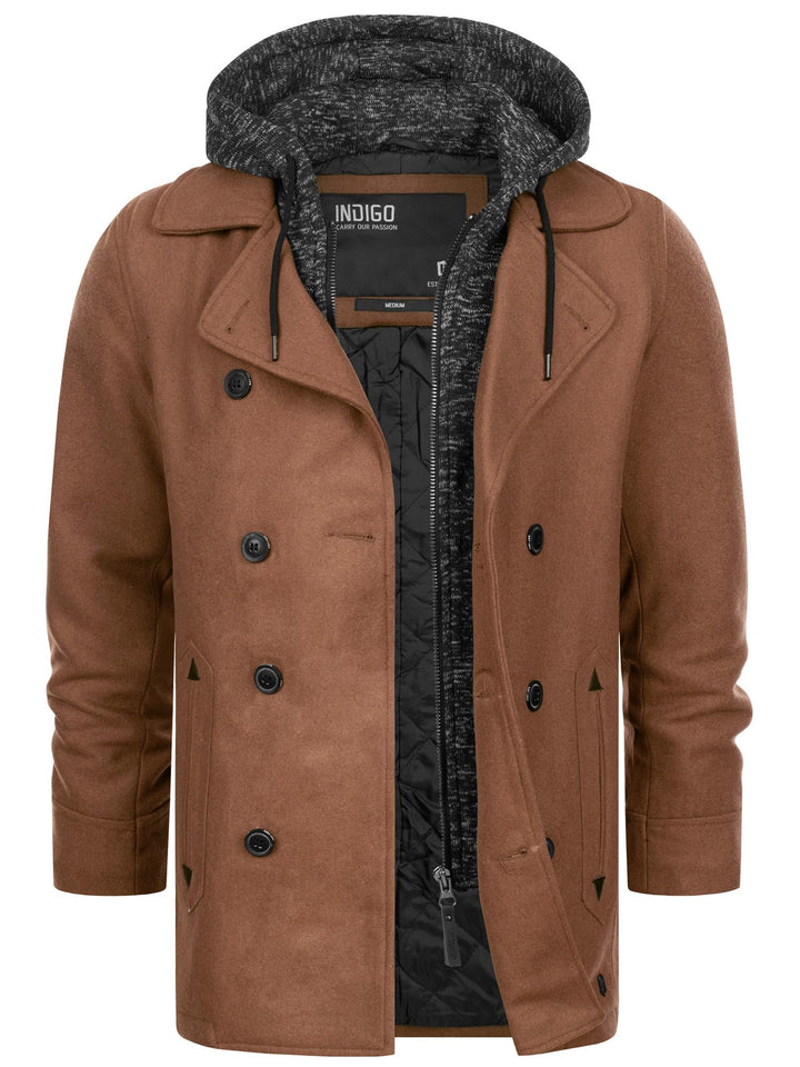 Indicode Herren Cliff Kurzmantel mit Stehkragen | Wollmantel Herrenmantel Mantel, Camel