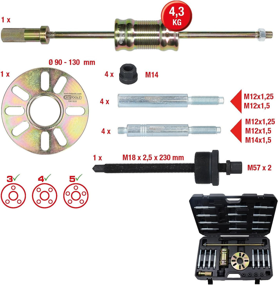 KS Tools 700.1530 Universal-Radnaben- und Gelenkwellen-Abzieher-Satz, 30-tlg