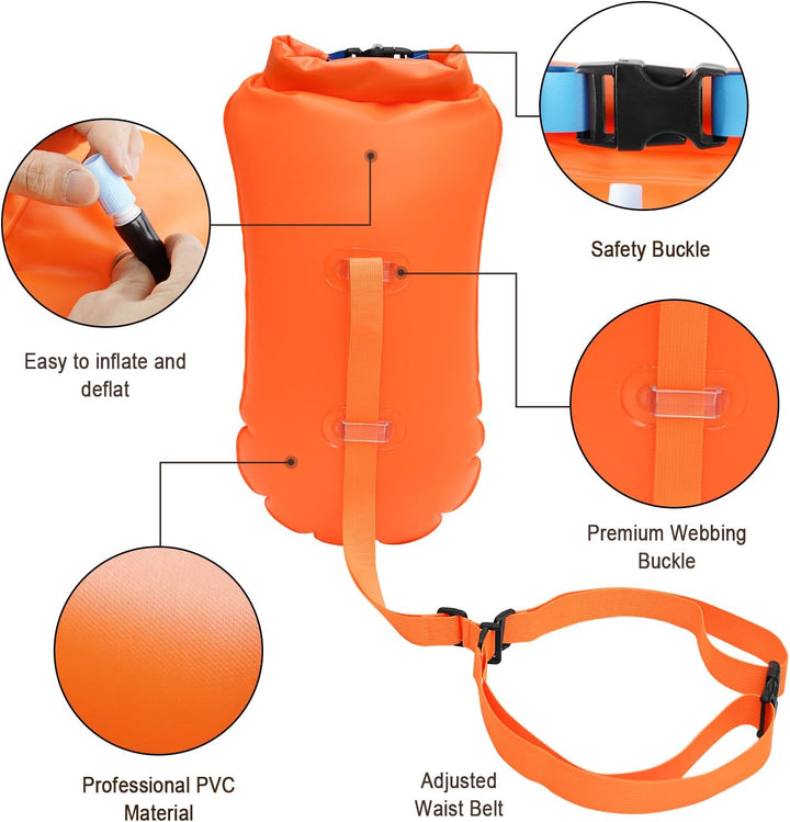 Schwimmboje - 20L Orange, Boje Schwimmen für Erwachsene und Kinder, Trockensack Gute Sicherheit beim
