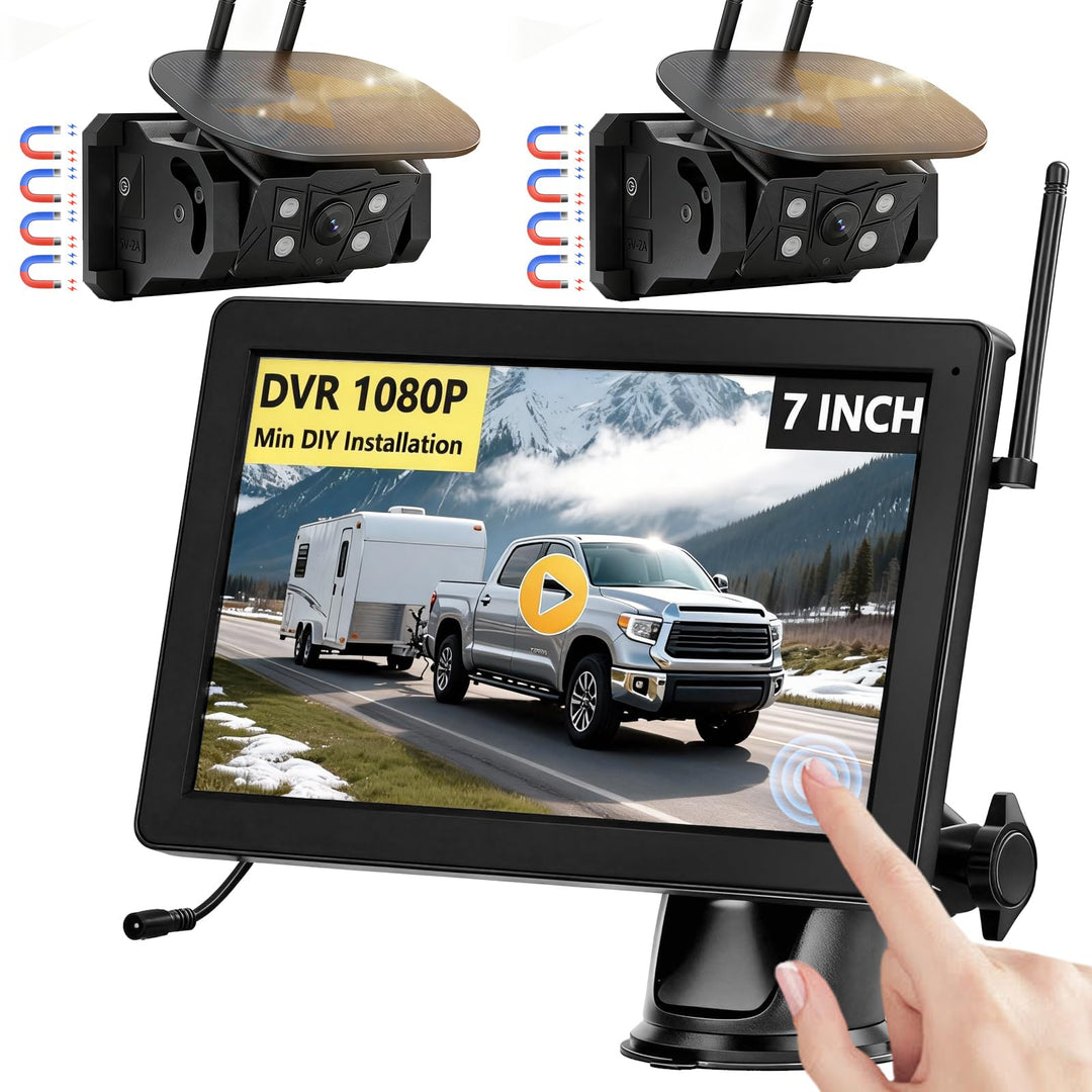 Rückfahrkamera Kabellos Solar Magnetische Rückfahrkamera Funk VASTEND 7'' 1080P Touchscreen IPS Moni