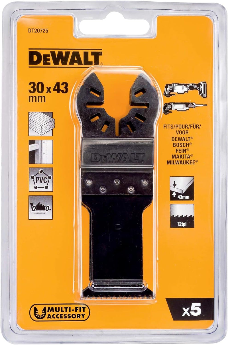 Dewalt 5er-Pack Multi-Tool BiM Sägeblatt DT20725 (zum Einsatz auf Multi-Tools, Sägeblatt 43 x 30 mm,