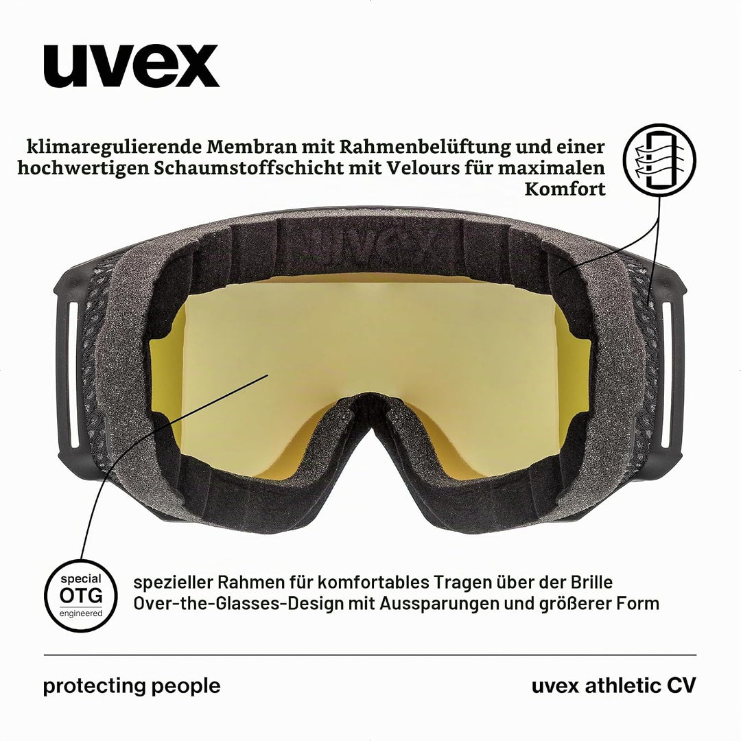 Uvex Unisex Athletic Cv Skibrille (1er Pack) Einheitsgrösse black mat/blue-green, Einheitsgrösse bla