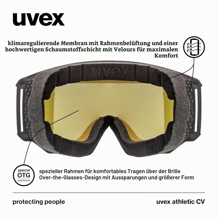 Uvex Unisex Athletic Cv Skibrille (1er Pack) Einheitsgrösse black mat/blue-green, Einheitsgrösse bla
