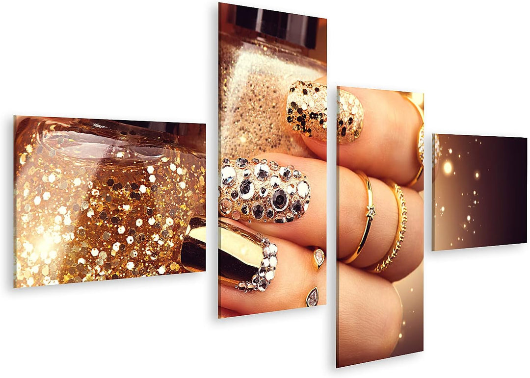 islandburner Bild auf Leinwand Goldene Maniküre Mit Edelsteinen Und Funkelt Eine Flasche Nagellack T