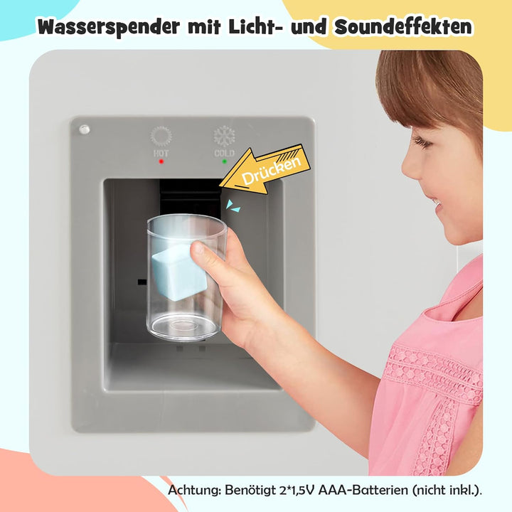 DREAMADE Kinderküche mit Licht und Sound, Kinder Spielzeugküche mit Spüle Herd Mikrowelle Kühlschran