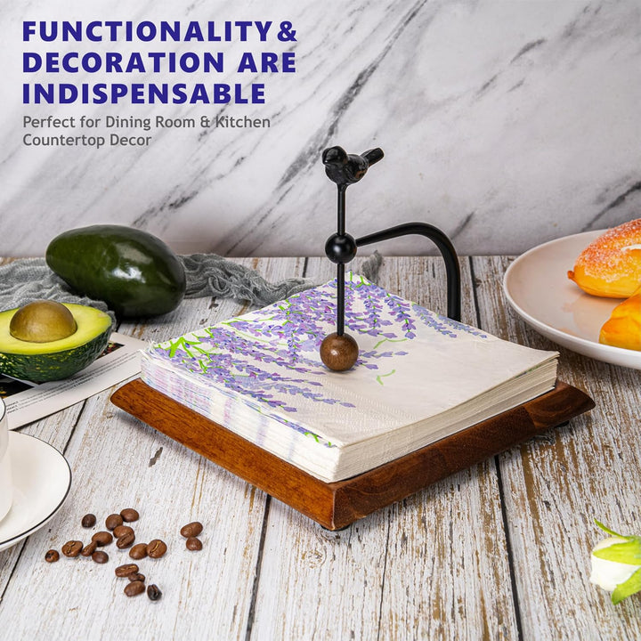 Holzserviettenhalter mit vogelartigem Griff – Eleganter flacher Serviettenhalter mit gewichtetem Arm