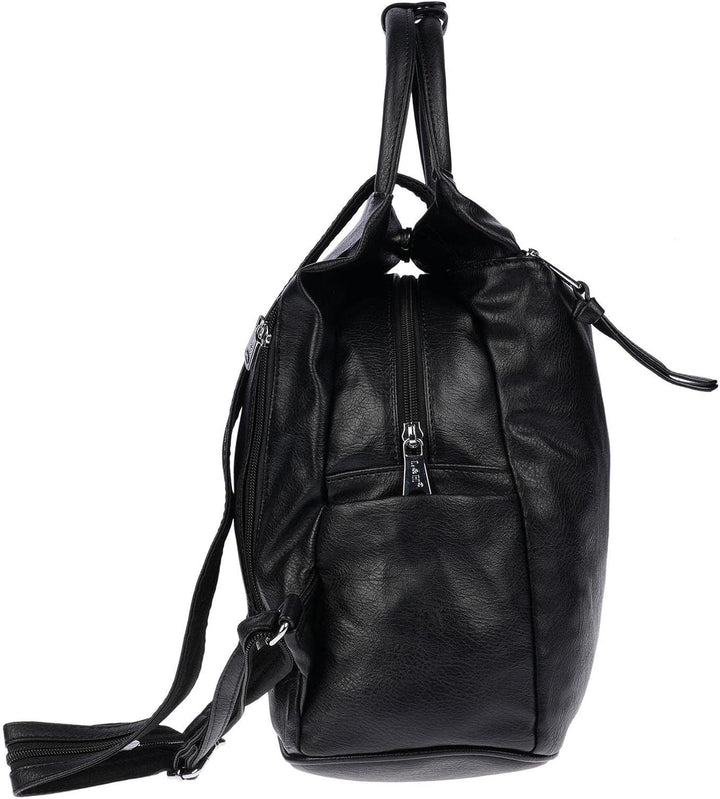Christian Wippermann grosser Damen City Rucksack Tasche Body Bag Leder Optik Schultertasche Schwarz,