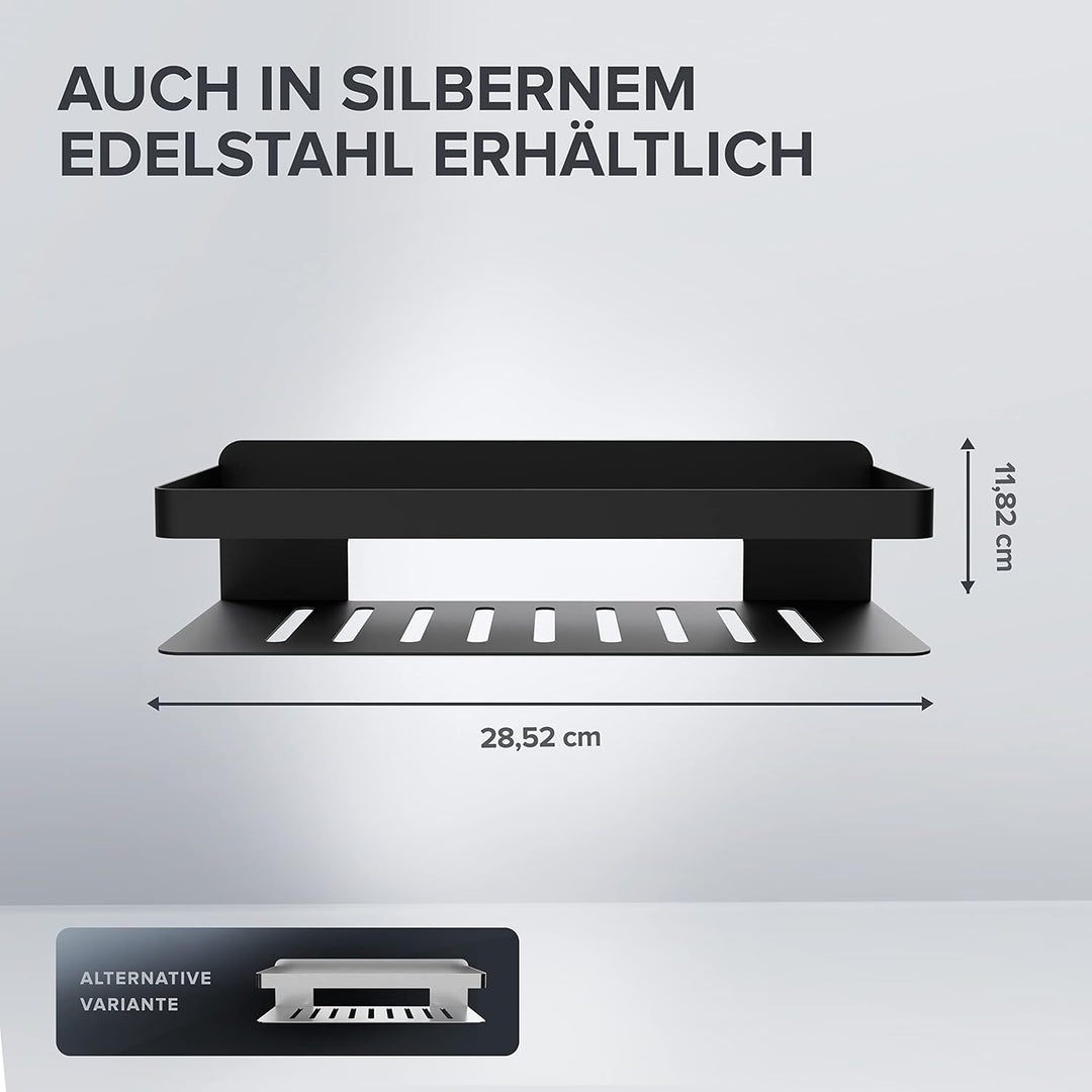Duschkorb Hinnoya | rechteckig | schwarz matt | Edelstahl | ohne Bohren | zum Kleben | Duschablage |