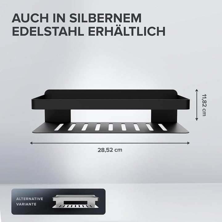 Duschkorb Hinnoya | rechteckig | schwarz matt | Edelstahl | ohne Bohren | zum Kleben | Duschablage |