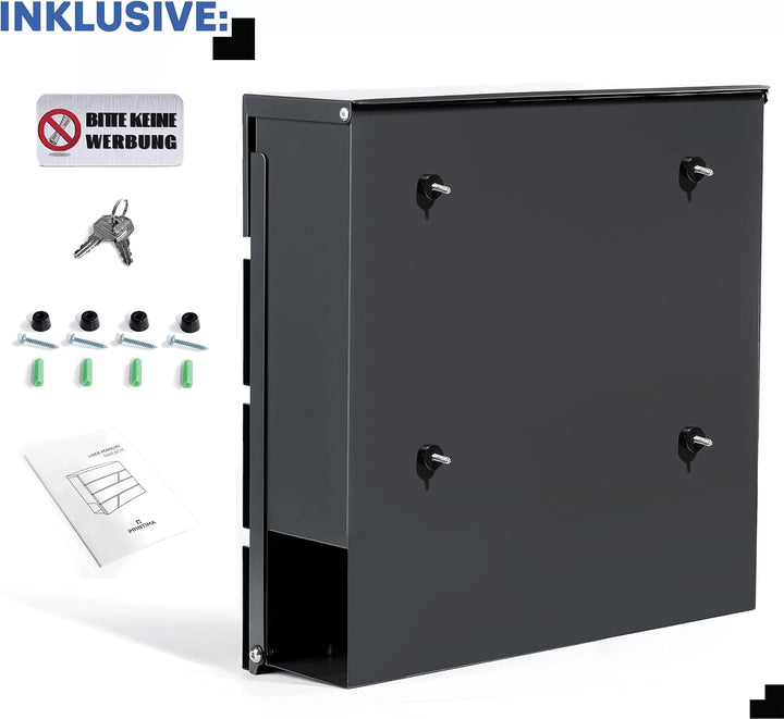 Design Anthrazit Briefkasten mit Hausnummer & Ihre Namen Gravur Personalisiert, Wandbriefkasten mit