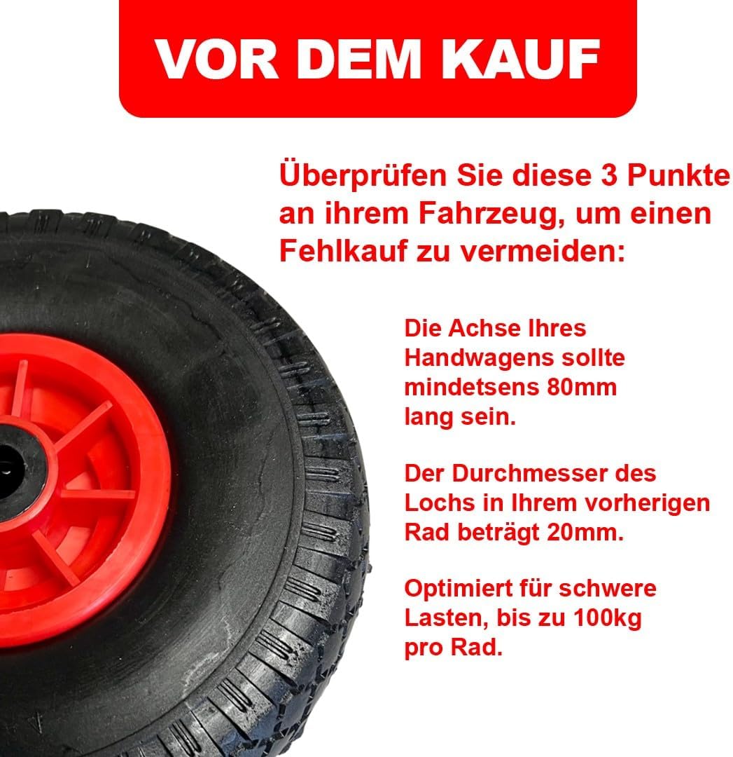 KOVA 2x Sackkarrenrad Pannensicher VOLLGUMMI Ø 260 mm, 3.00-4, Nabe Ø20×75, Sackkarren Bollerwagen R