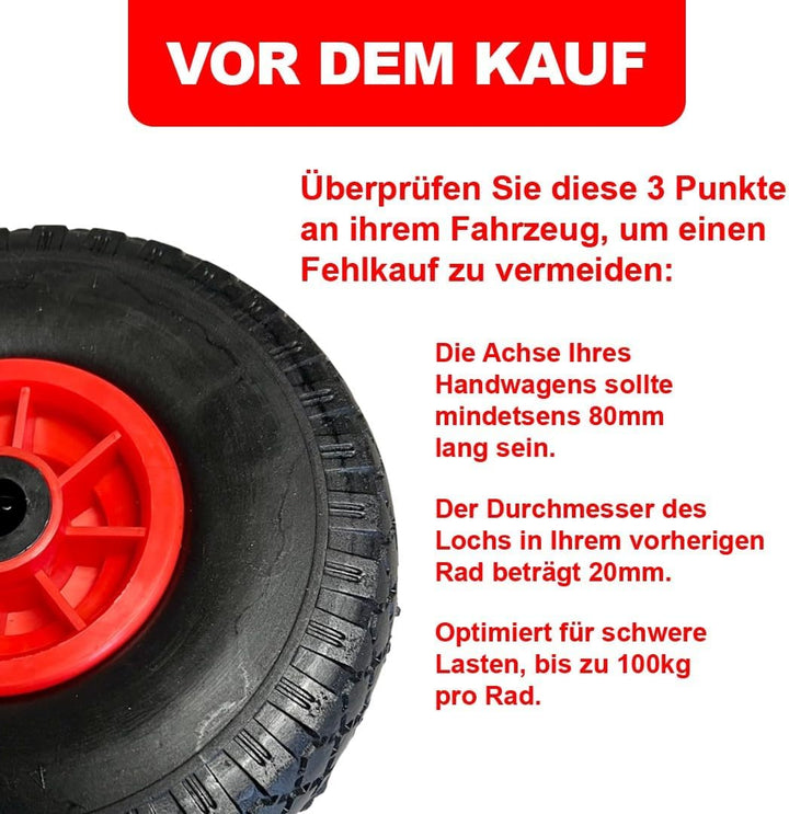 KOVA 2x Sackkarrenrad Pannensicher VOLLGUMMI Ø 260 mm, 3.00-4, Nabe Ø20×75, Sackkarren Bollerwagen R