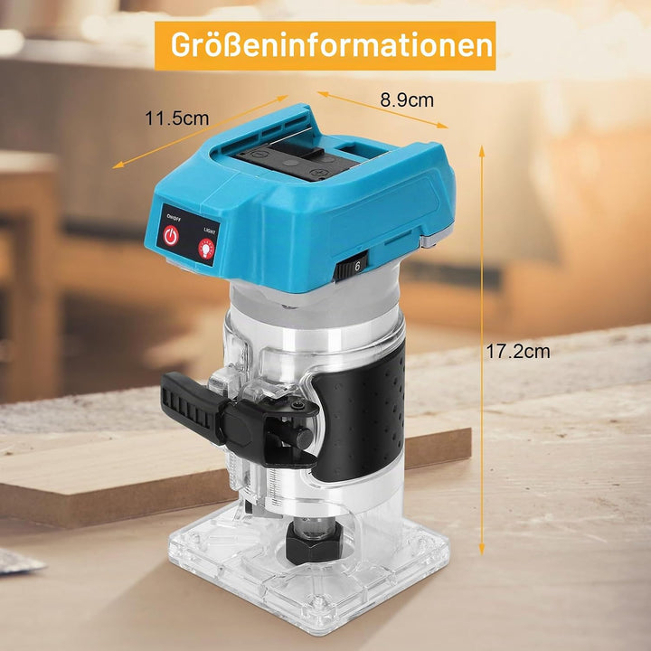 Akku Oberfräse, Einhandfräse Kantenfräse, Bürstenloser Trimmer Für Die Holzbearbeitung, mit 1/4 Zoll