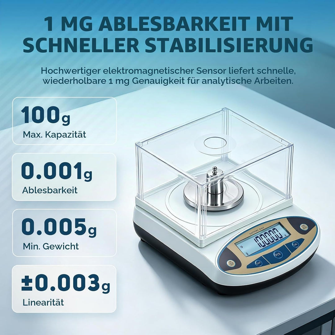 Bonvoisin 100gx0,001g Elektronische Analysenwaage Hochpräzises Laborwaage 1 mg Präzisionswaage mit W