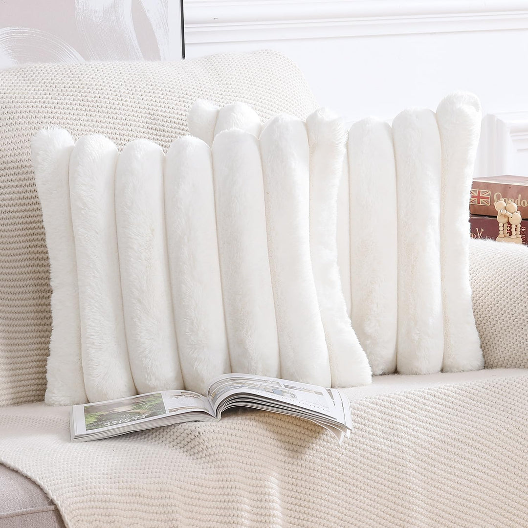 Madizz 2er Set Plüsch Samt Dekorative Kissenbezüge Flauschig Gestreifte Weich Kissenbezug für Sofa S