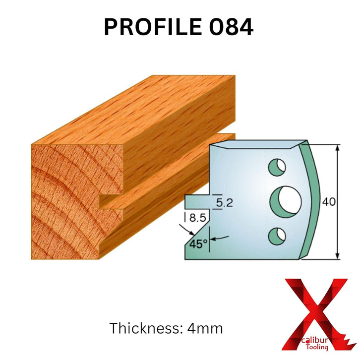 40mm Eurospindel Fräsmesser und Begrenzer - Profil 084 Profilmesser und Begrenzer (2 Messer und 2 Be