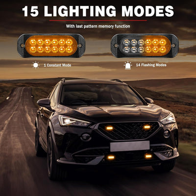 Civikyle 4-Stück 12-LED Auto Frontblitzer Stroboskoplicht Orange 12V Warnleuchte Blinklicht mit 15 B