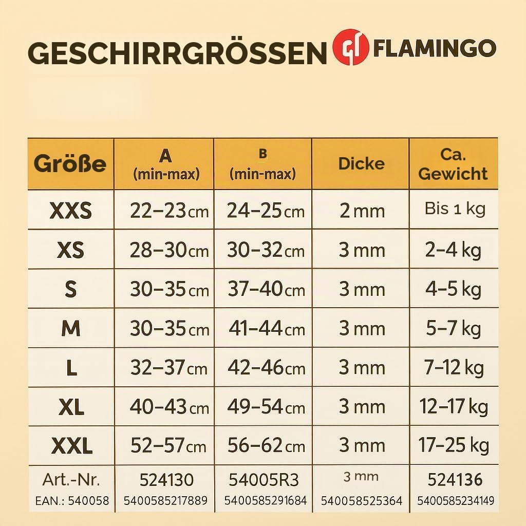 Hundegeschirr - hundegeschirr kleine Hunde - 30–35cm A. Brust / 37–40cm B. Bauch - Flamingo Harness