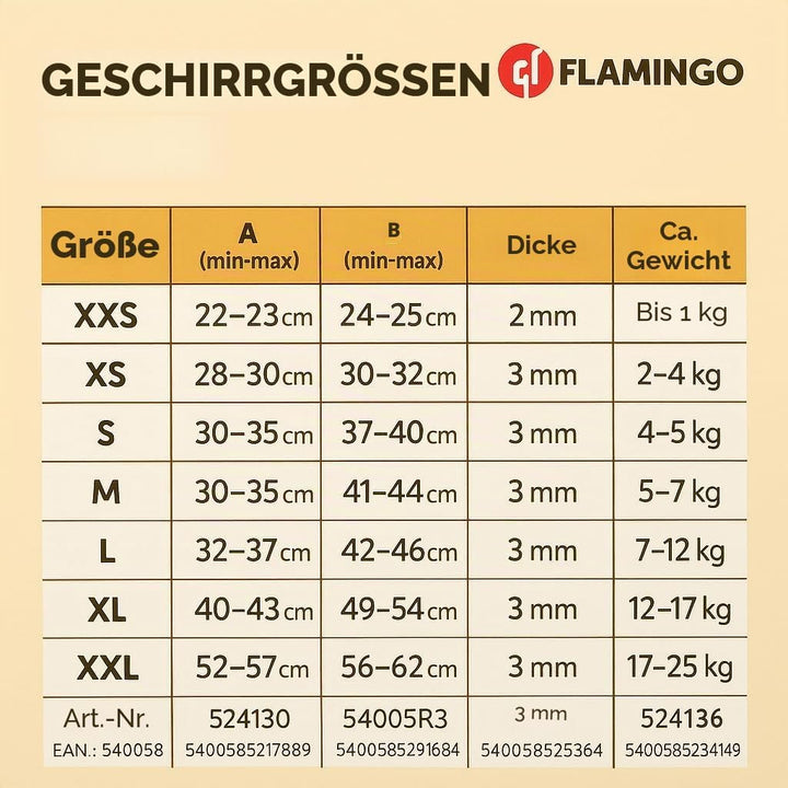 Hundegeschirr - hundegeschirr kleine Hunde - 30–35cm A. Brust / 37–40cm B. Bauch - Flamingo Harness