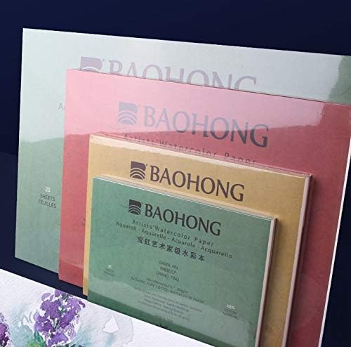 BAOHONG Künstler-Aquarell-Papierblock (20 Blatt, an vier Kanten geklebt), 100 % Baumwolle, säurefrei