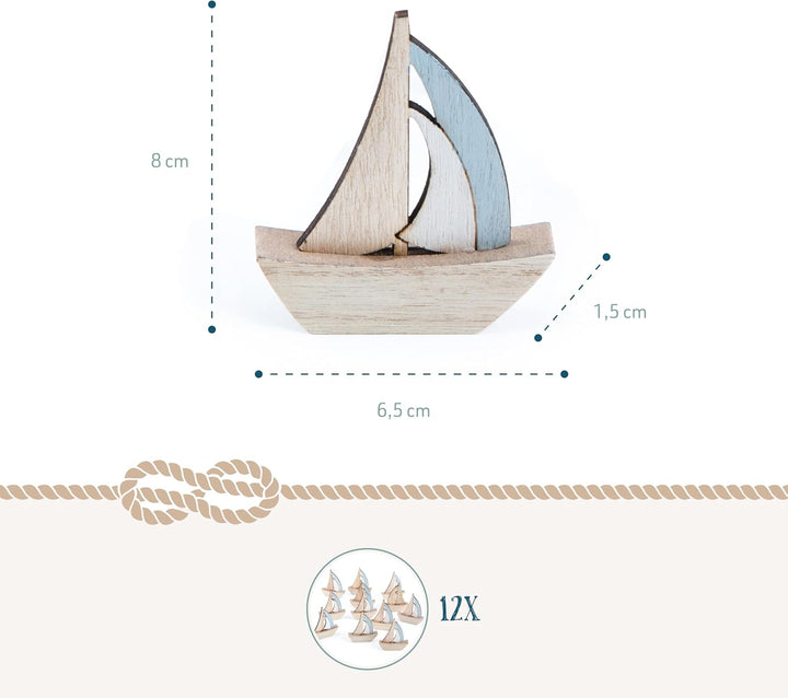 Logbuch-Verlag 12 kleine Segelboote Schiffe Natur blau 8 cm - Maritime Deko zum Hinstellen Mitgebsel