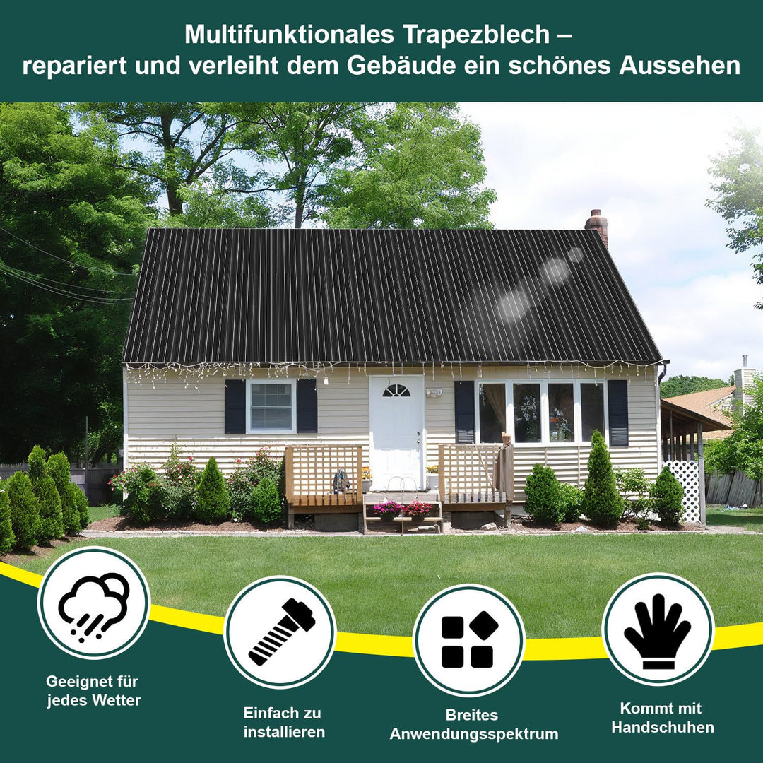 12X Trapezblech 129×46cm – 7m²,Wellblechplatten für Dach 0,25mm, Verzinktes Stahl Profilblech für Ge