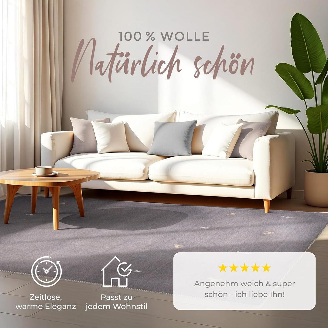 carpetfine Wollteppich Gabbeh Uni Grau 60x90 cm | Moderner Teppich für Wohn- und Schlafzimmer 60x90