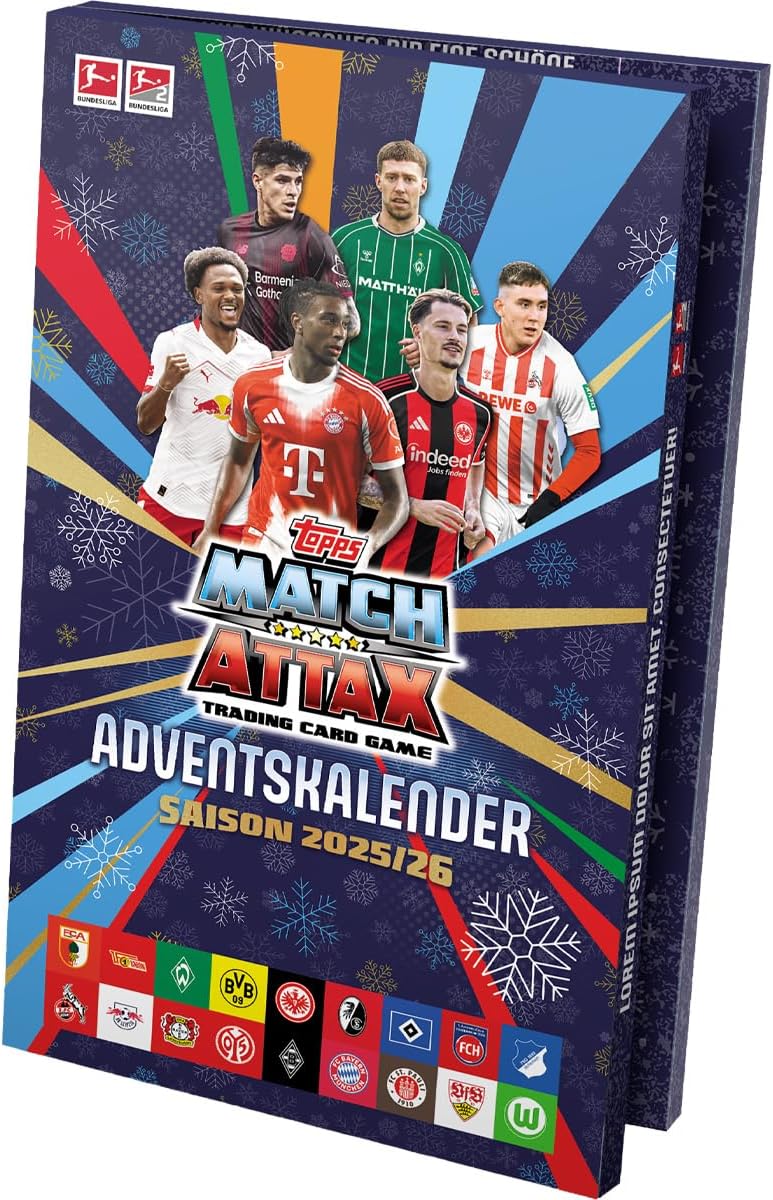 Fussball Bundesliga Match Attax Sammelkarten 2025/26 | 1x Christmas Box | Sammelbox mit 133 Karten i