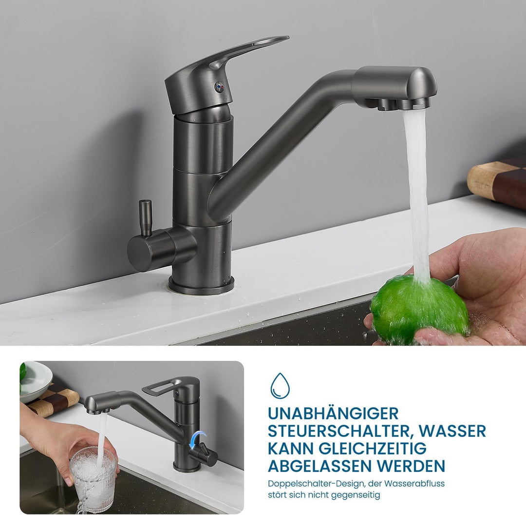 3-Wege-Küchenarmatur, 360° drehbarer Küchenarmatur, Spültischarmatur mit flexiblem Auslauf, G3/8 Zol