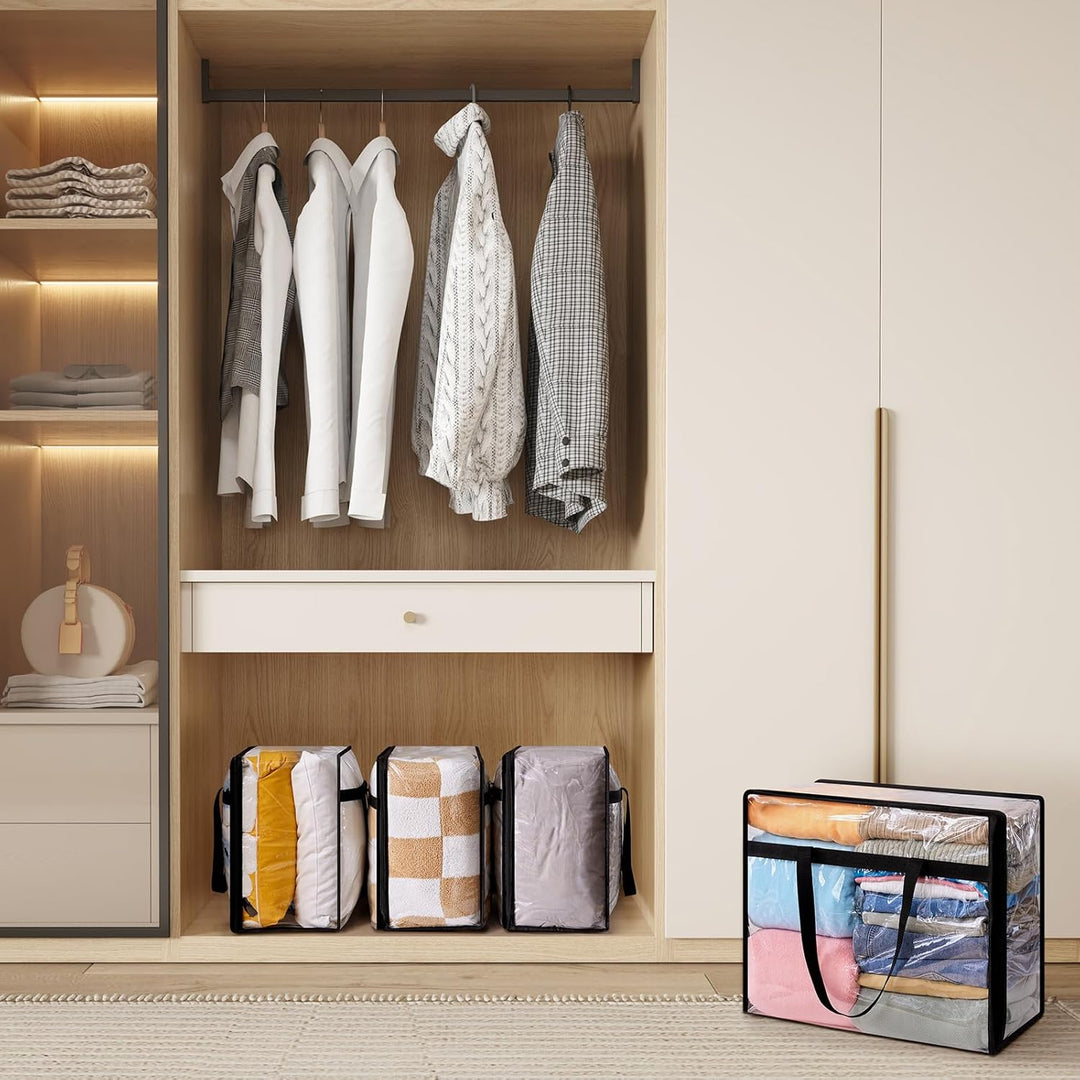 Lifewit 3 Stück Transparente Plastik Aufbewahrungstasche, 40L Kleiderschrank Organizer Aufbewahrungs